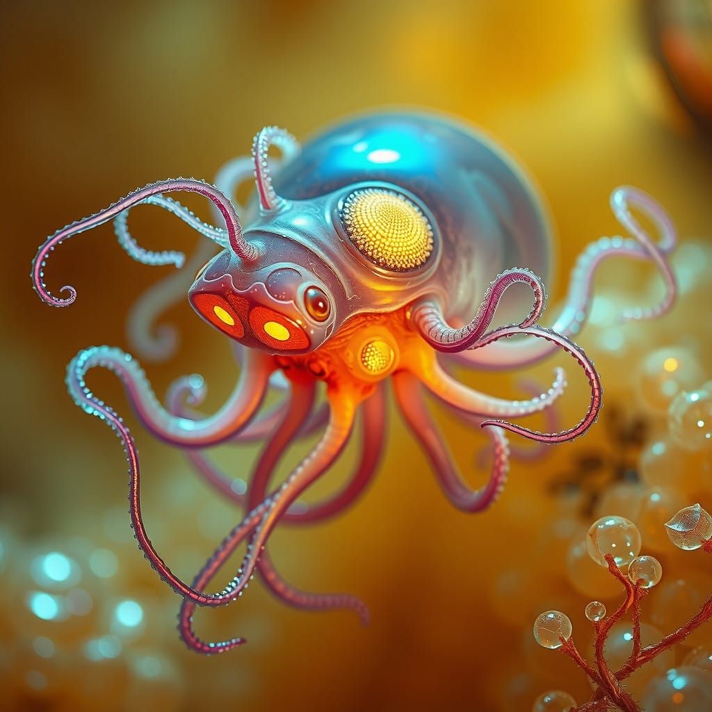 Surreal Microorganism in a Golden Liquid