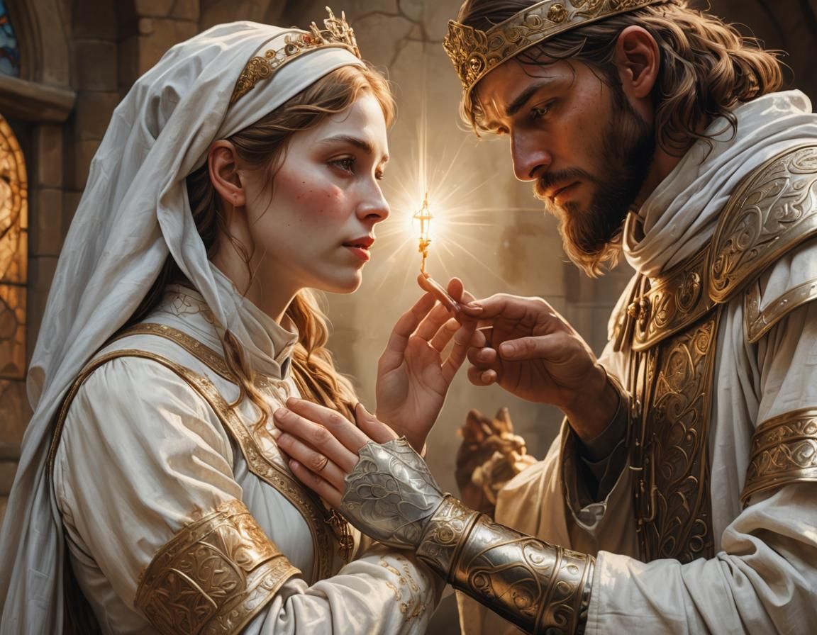 Medieval Nurse Heals Wounded Man: Fantasy Artwork