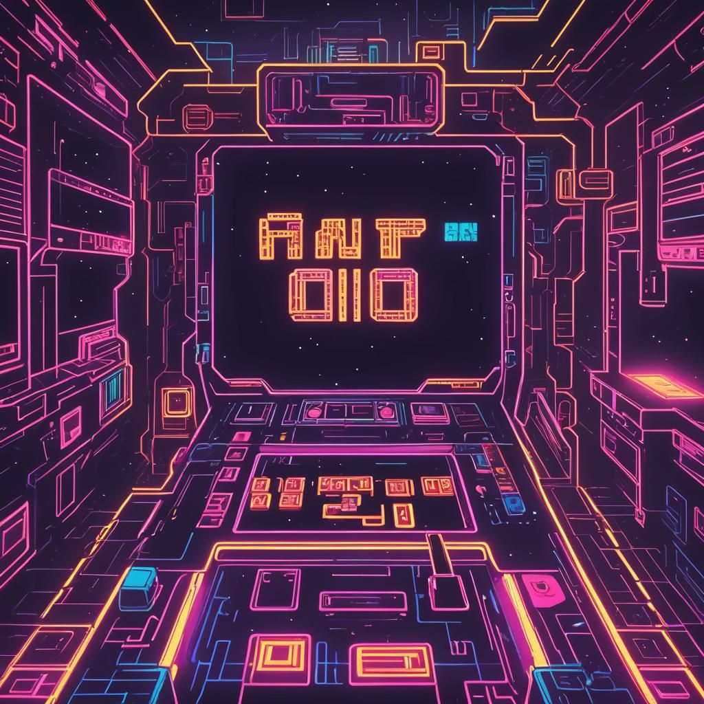 Retro Eight-Bit Arcade Screen in Synthwave Neon