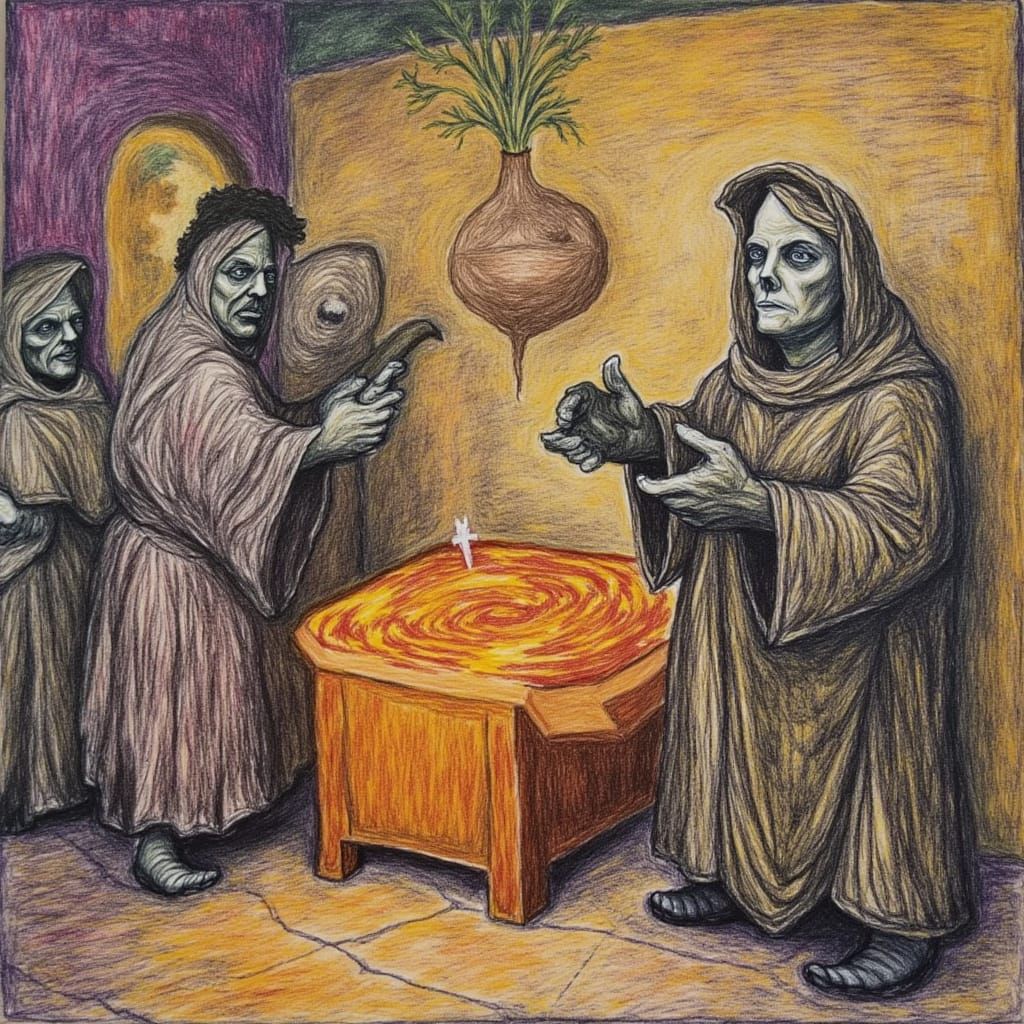 Turnips Prepare Custard: Colored Pencil Drawing