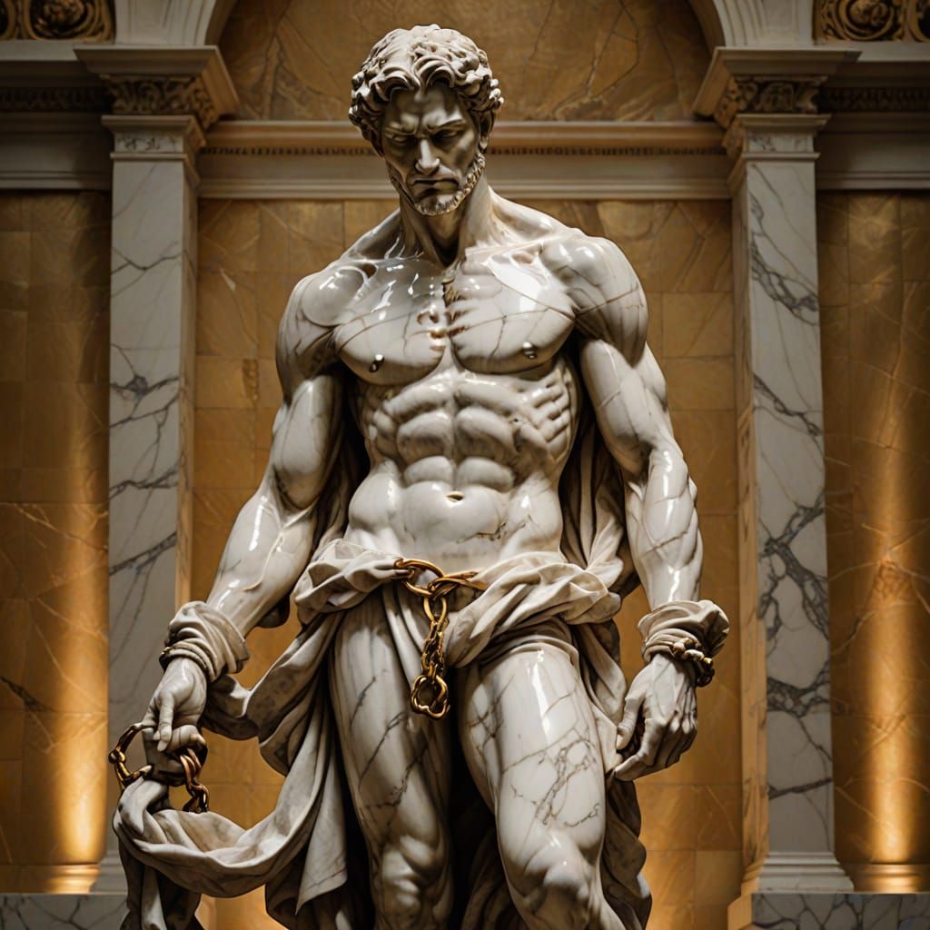 Baroque Marble Sculpture of Man Chained by Fate