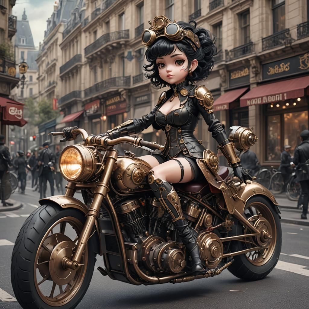 Steampunk Gothic Betty Boop Rides Through Paris