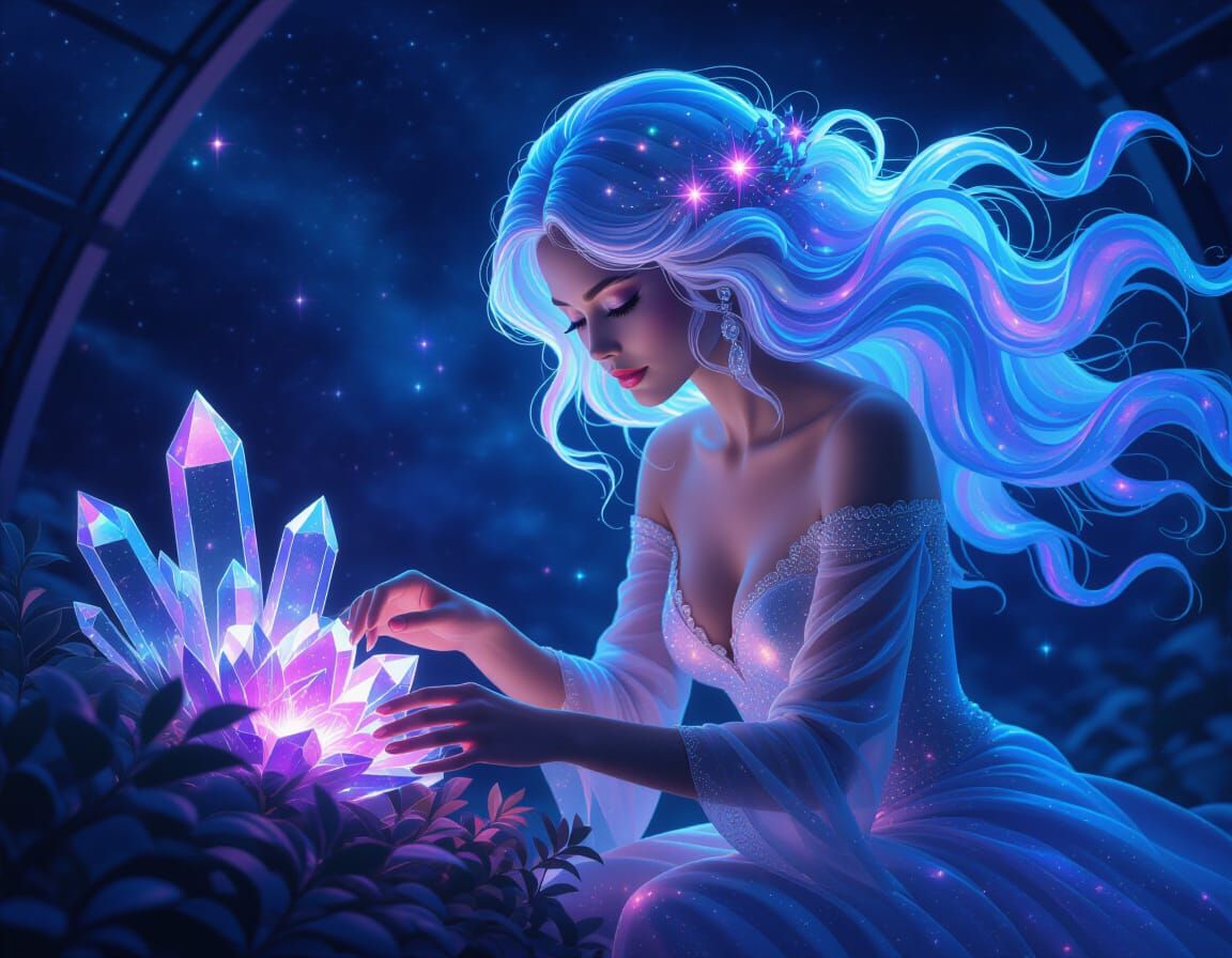 Nebula Woman Tending Cosmic Garden