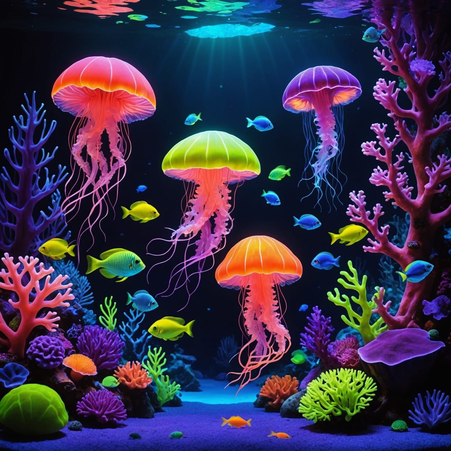 Fluorescent Underwater World in a Dreamlike Glow