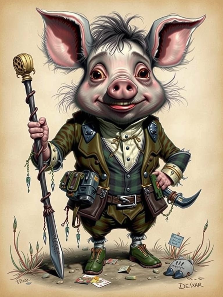 Adorable Fluffy Pig Caricature in Pixar Style