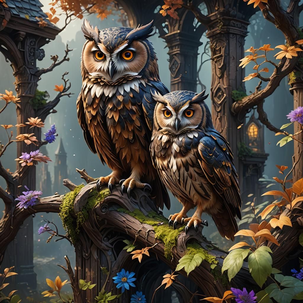 Detailed Owl Matte Painting in Fantasy Style