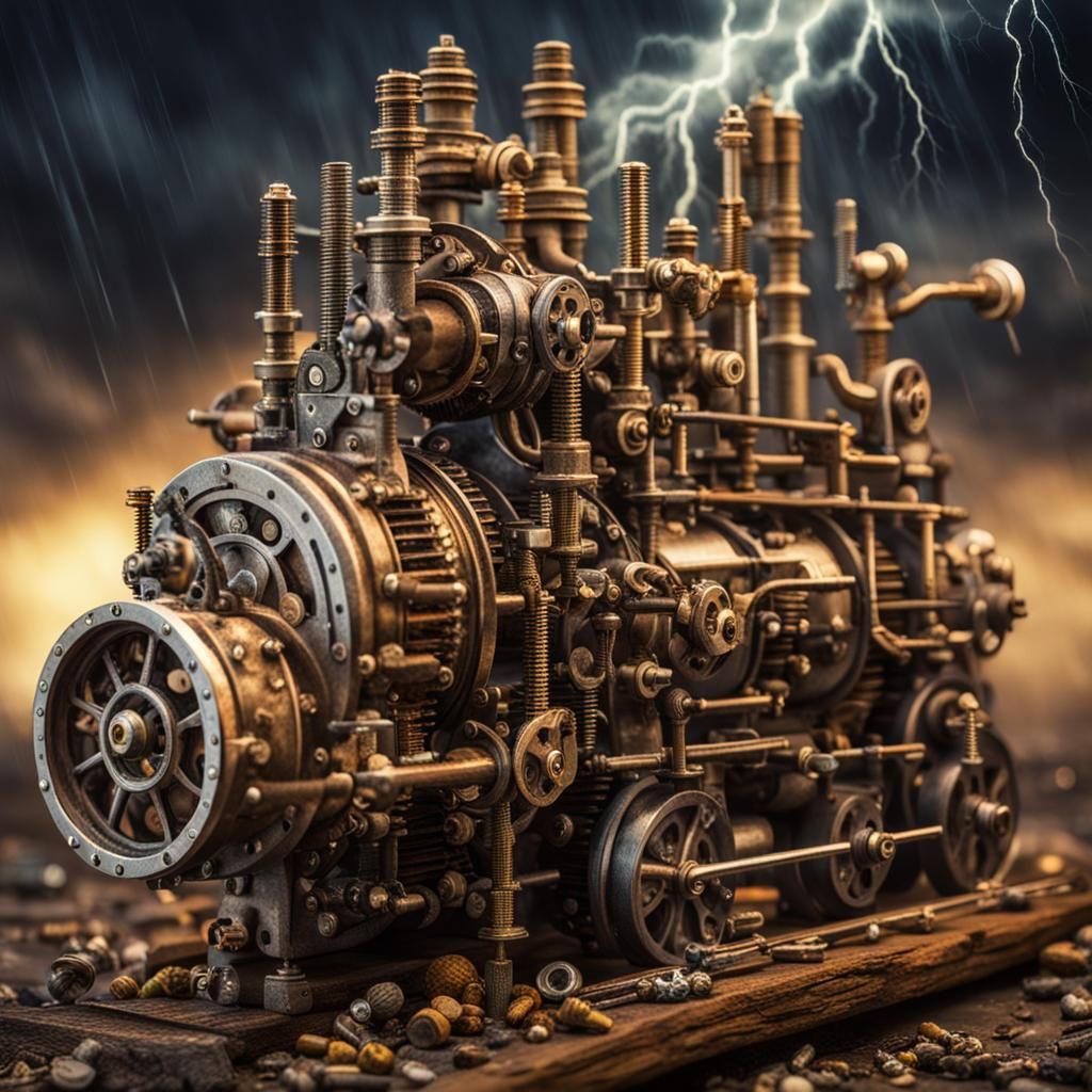 Steampunk Hardware Amidst Lightning Storm
