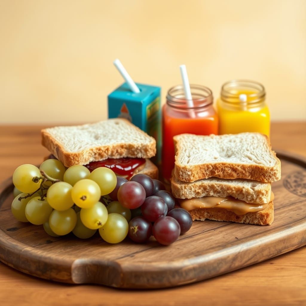 Colorful Still Life with Peanut Butter and Jam Sandwiches an...