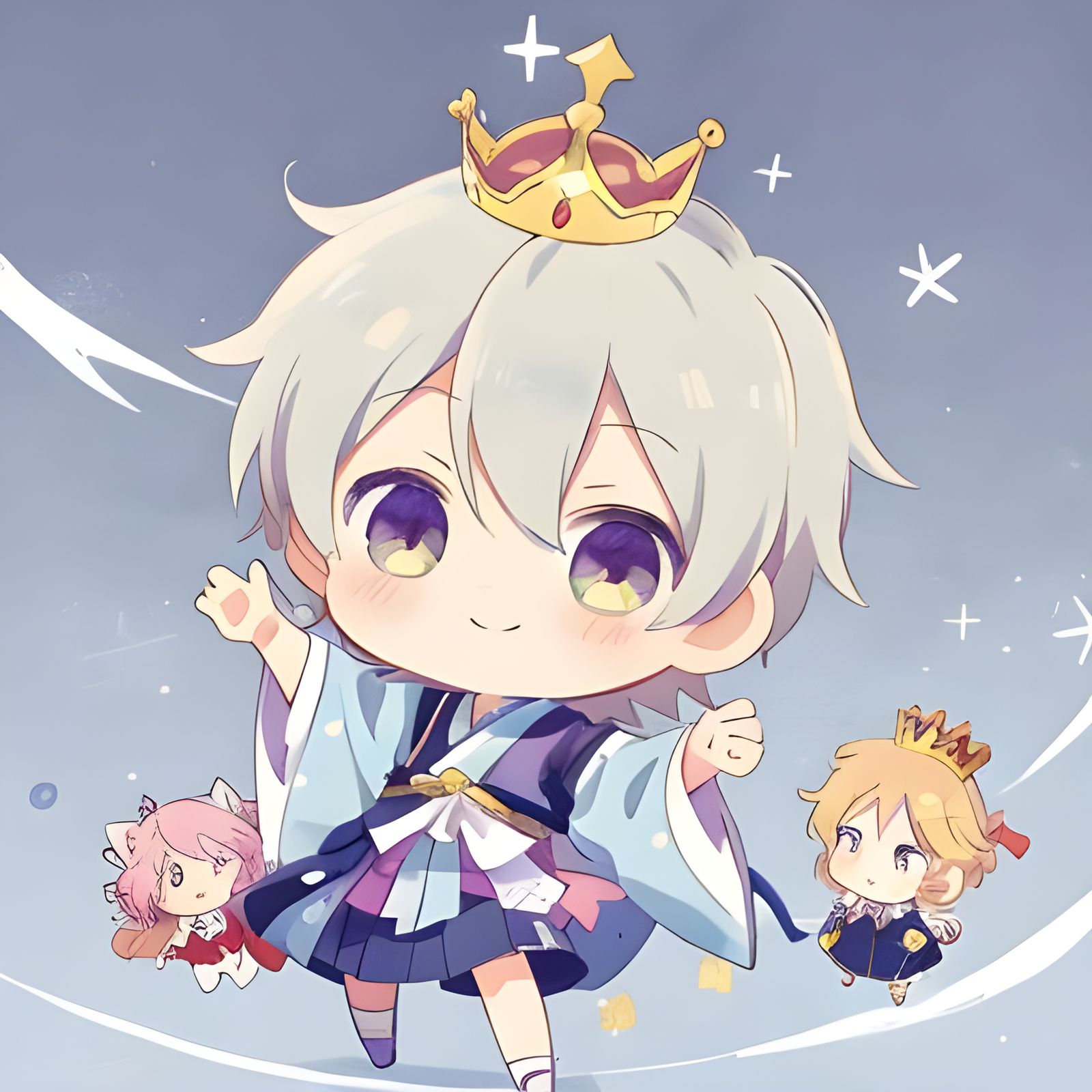 Cute Chibi Boy with Crown in Anime Style