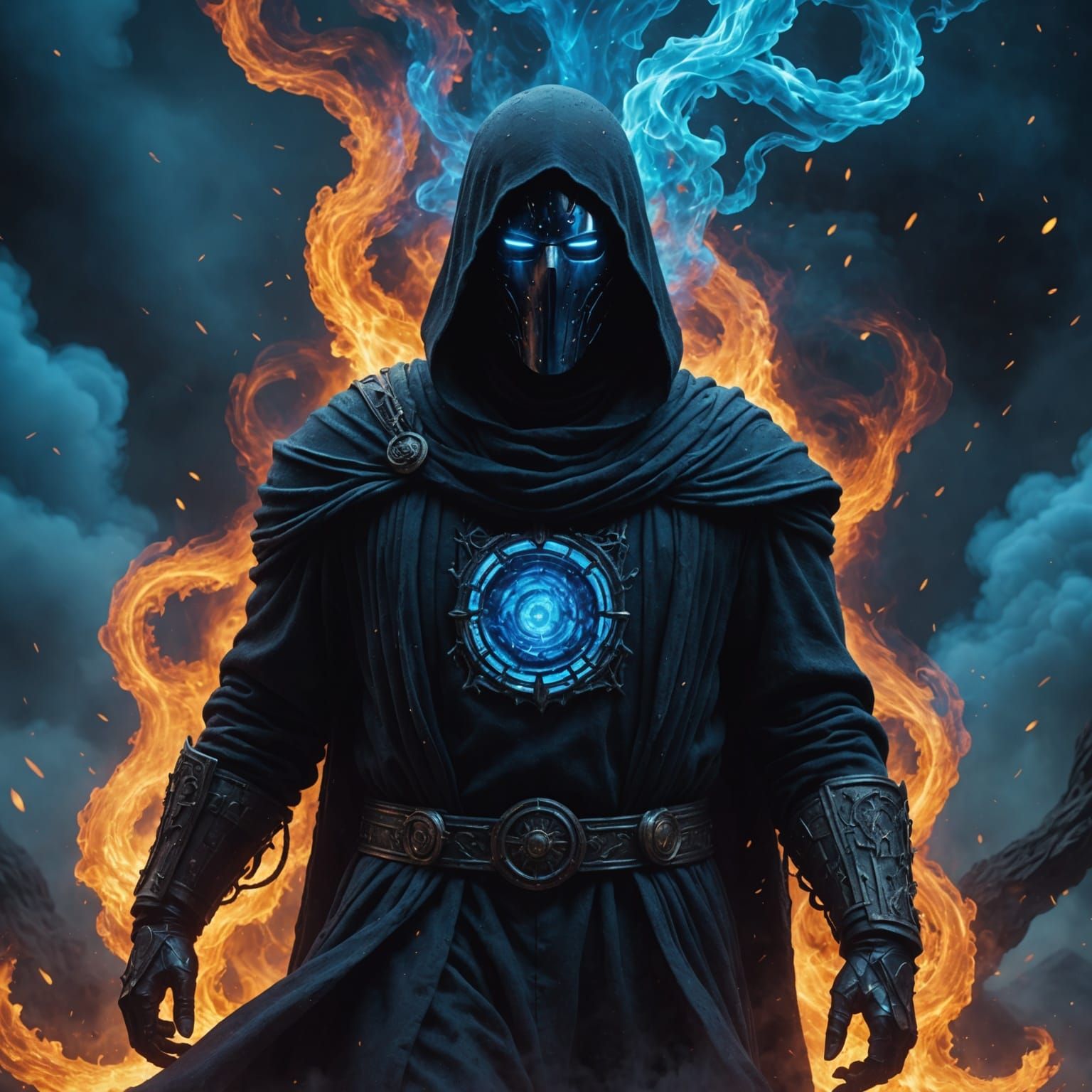 Nebula Man with Blue Flame in Detailed Matte Painting