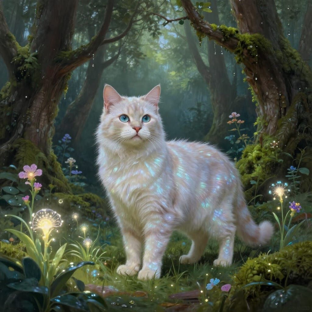 Majestic Cat in Bioluminescent Glade