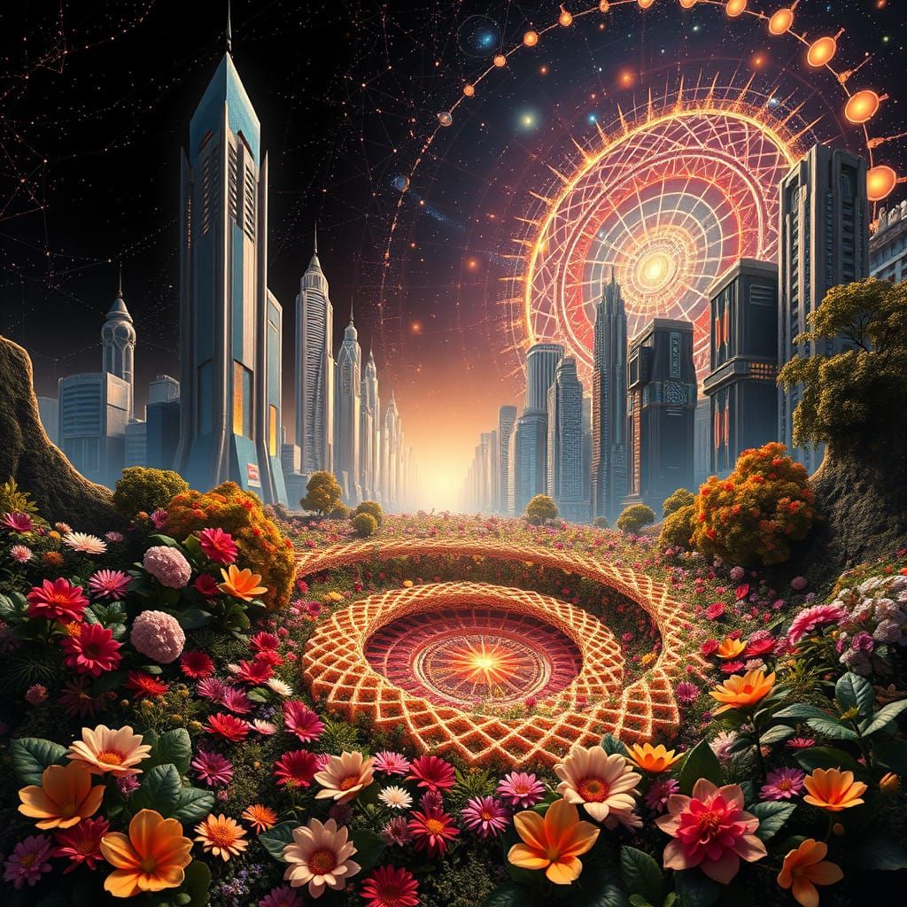 Surreal Masterpiece Harmonizing Math, Nature, and Futuristic...
