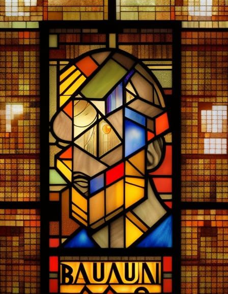 Cyberpunk Man: Bauhaus Poster with Stained Glass