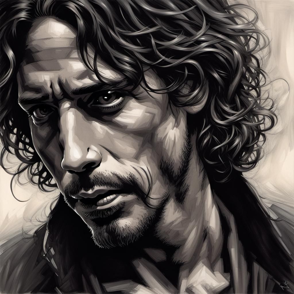 Intense Charcoal Portrait with Dynamic Shading