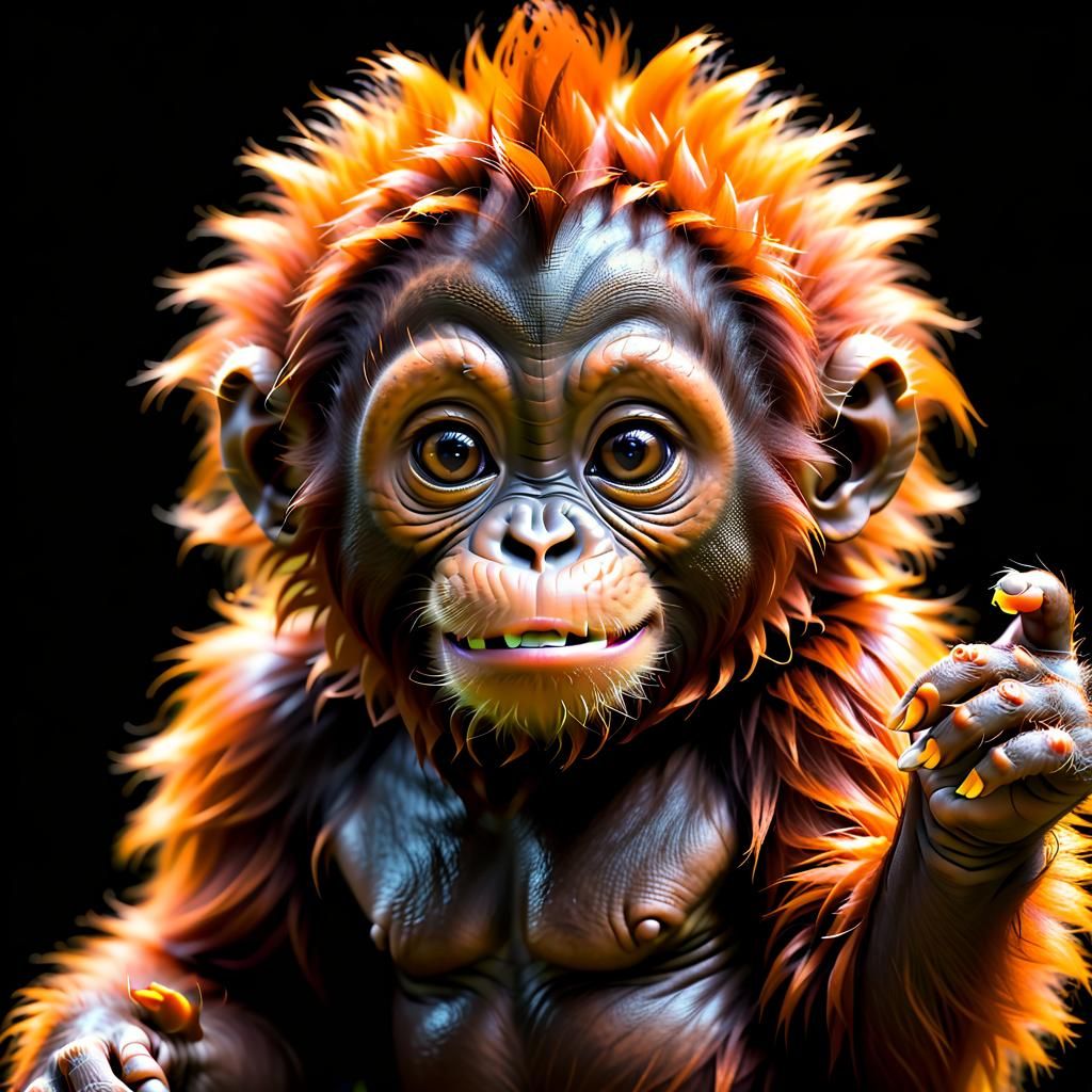Glowing Orangutan Baby Reaching Out