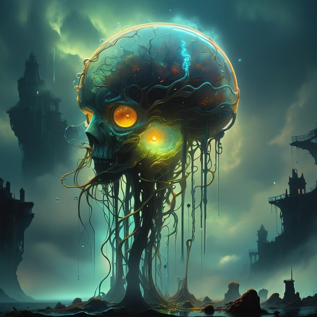 Surreal Bioluminescent Letter in Dark Fantasy Style