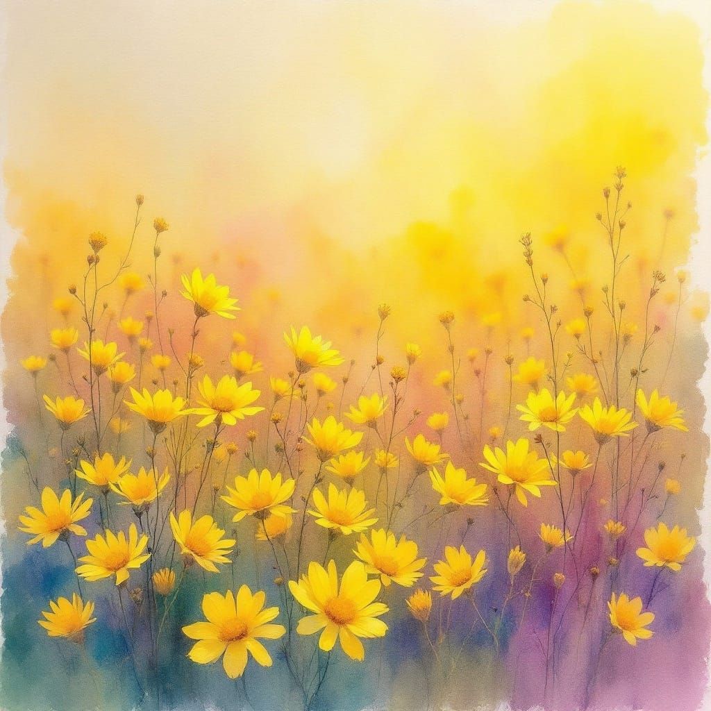 Dreamy Wildflowers Under Rainbow with Golden Light
