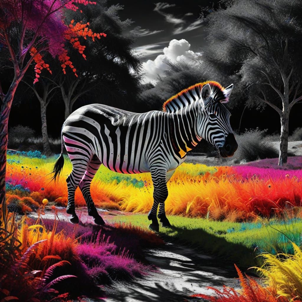Zebra in Surreal Rainbow World as Digital Art