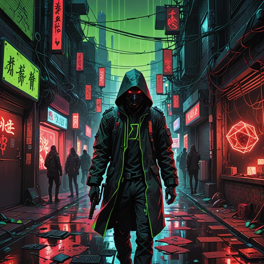Cyberpunk Horror: Bleeding Dodecahedron in Alley