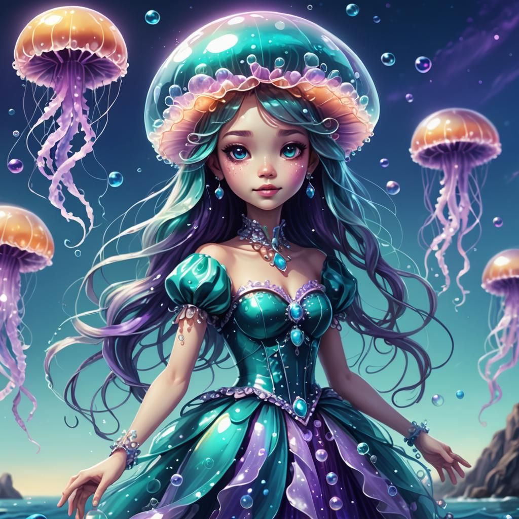 Luminous Jellyfish Princess in Elaborate Formal Wear