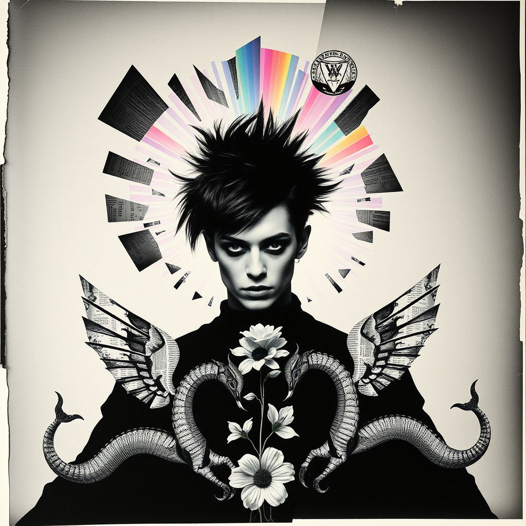 Photogram Portrait with Winged Serpents in Dada Style