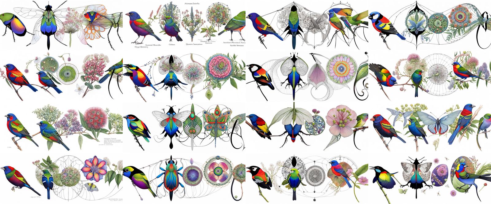 Australian Eucalyptus with Bunting in Quantum Zentangle Styl...