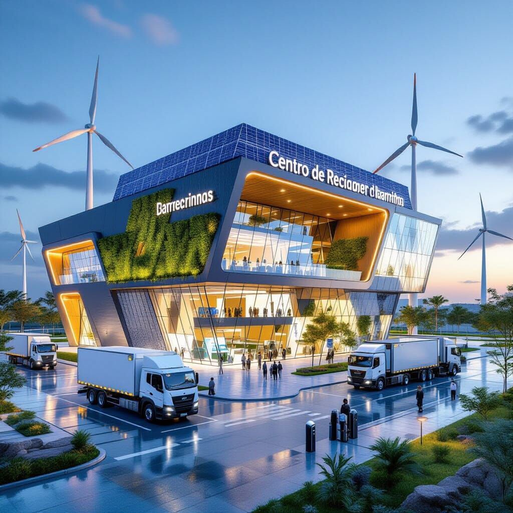 Futuristic Eco-Friendly Recycling Center with Modernist Arch...