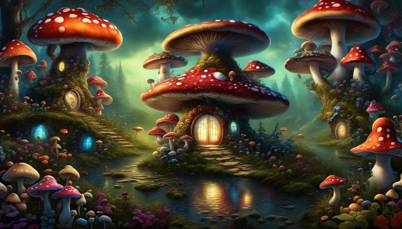 Whimsical Mushroom Garden in Burtonesque Style