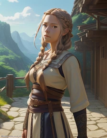 Viking Woman in Ghibli Anime Style