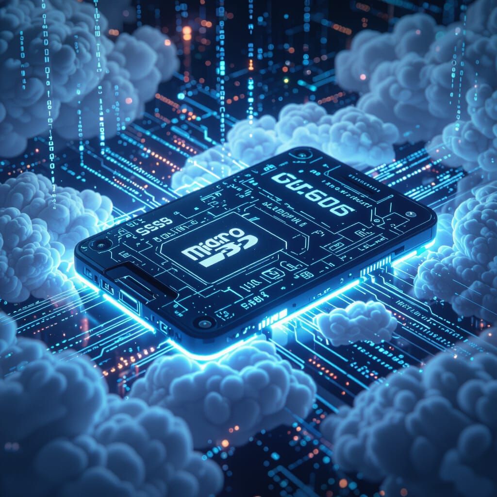 MicroSD Card with Consciousness in Futuristic Style