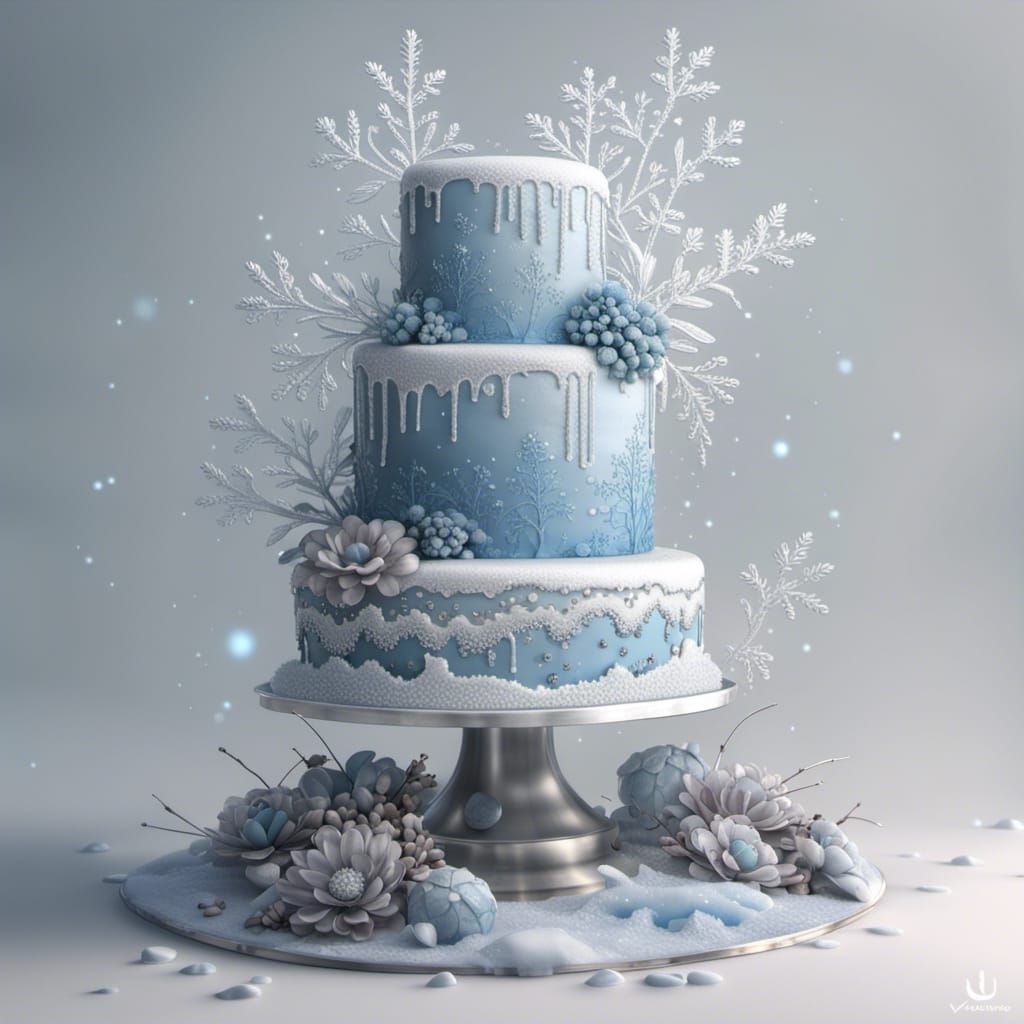 Icy Winter Cake with Frozen Flowers