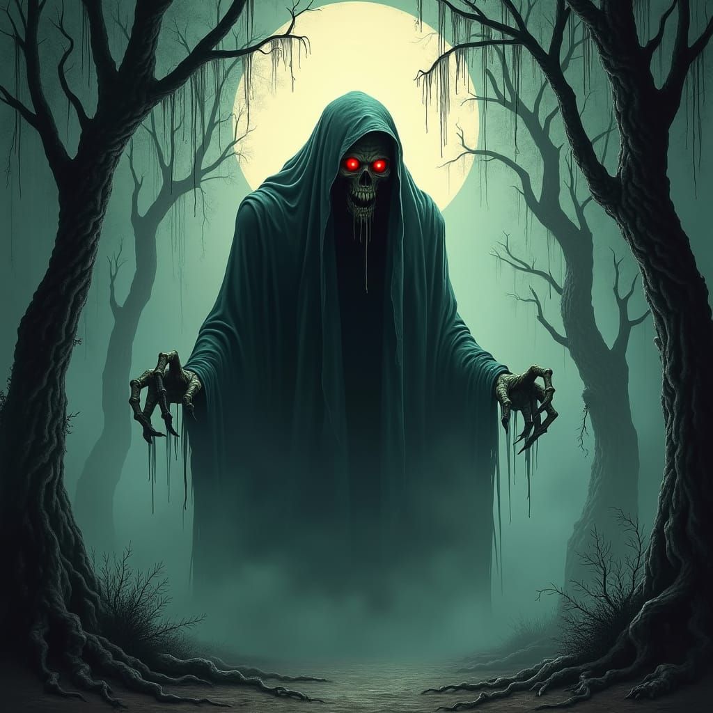 Terrifying Voodoo Creature in Gothic Illustration Style