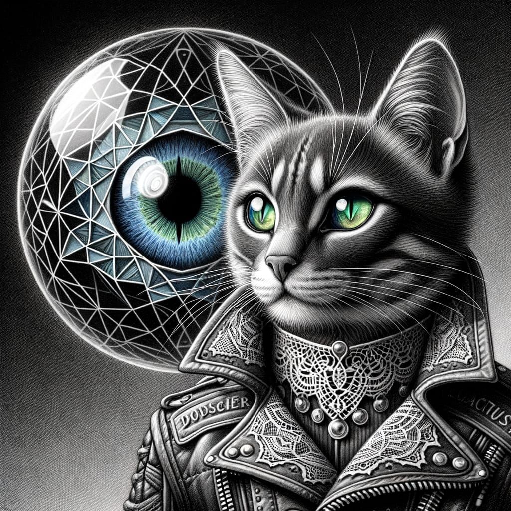 Anthropomorphic Cat in Haitian Motorcycle Attire with Optica...