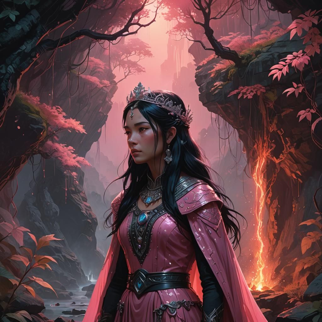 Pink Princess in Mystical Cave: Fantasy Concept Art