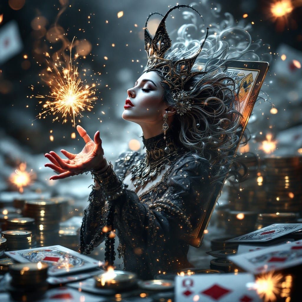 Queen of Clubs Emerges from Playing Card Pack in Eldritch St...