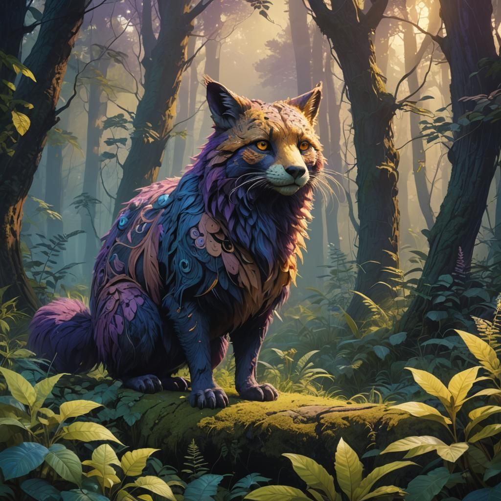 Whimsical Furry Creature in Mystical Forest