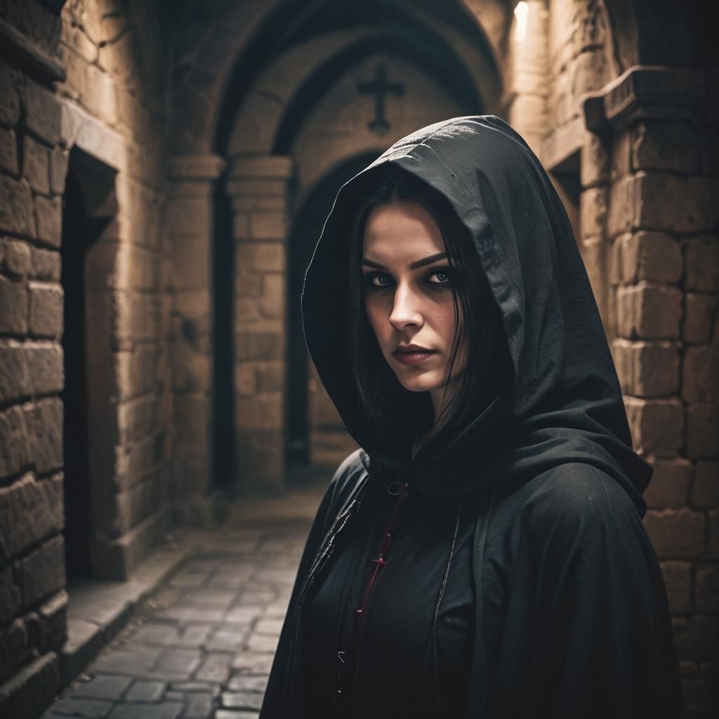Dramatic Gothic Portrait in Monastery Basement