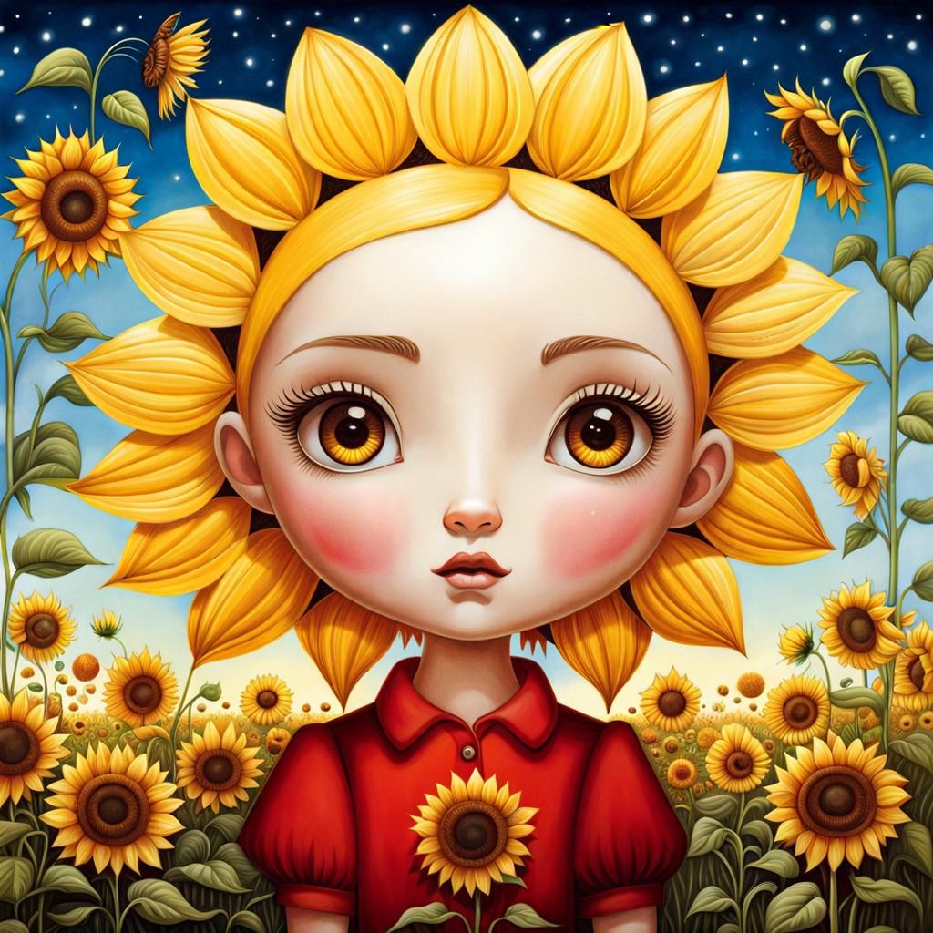 Sunflower in Meadow: Whimsical Concept Art