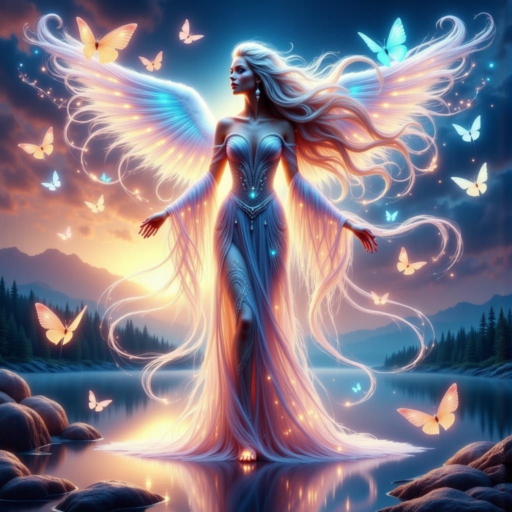 Ethereal Goddess Ascending in a Whirlwind of Color and Light