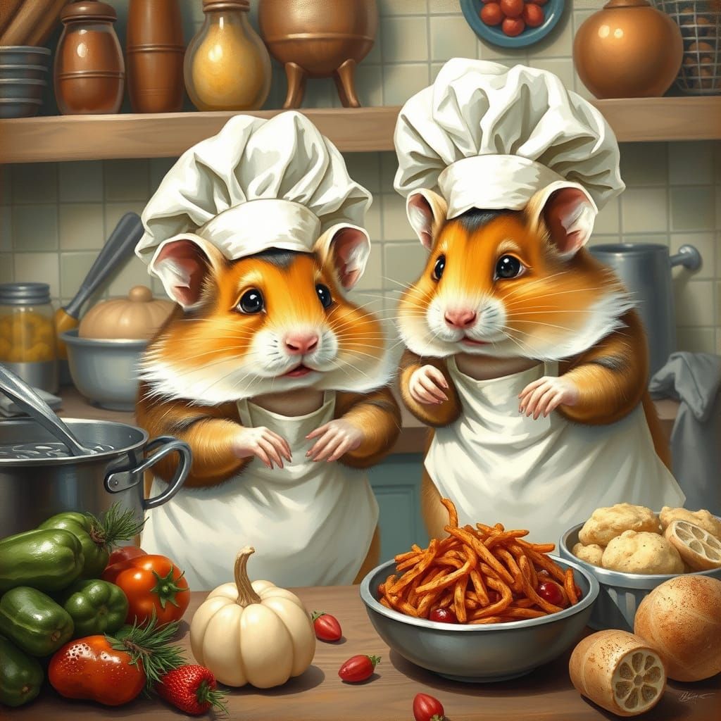 Hamsters Cooking Gourmet Food in Realistic Style