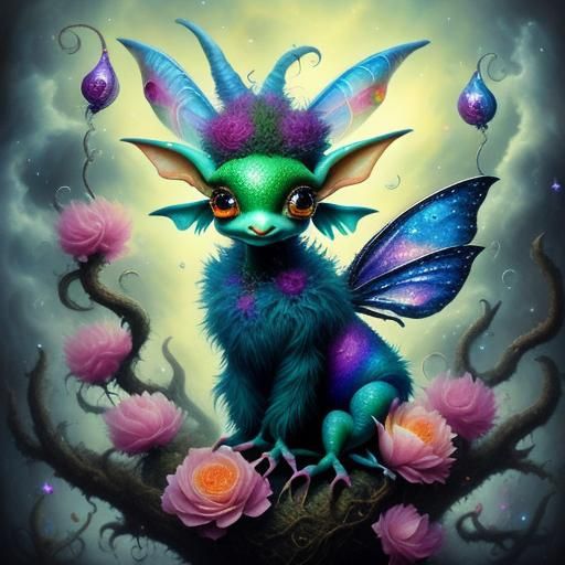 Fairy Creature in Iridescent Mist: Whimsical Fantasy Art