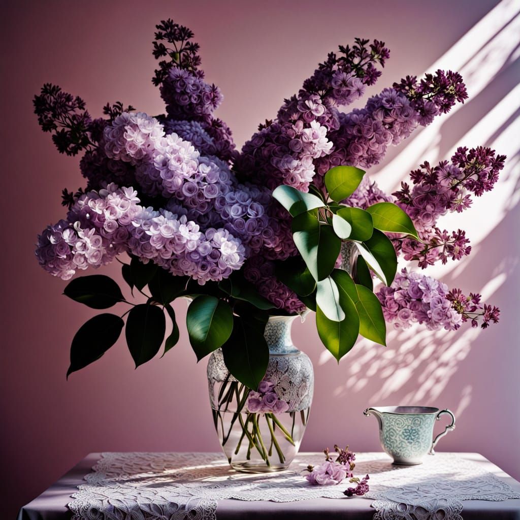 Elegant Lilac Bouquet Digital Painting with Soft Lighting