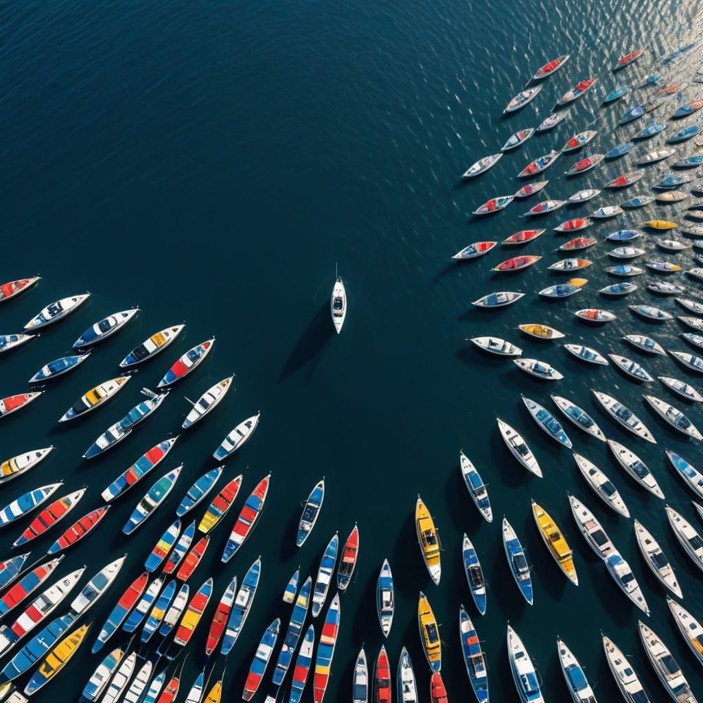 Vibrant Marina Scene with Colorful Flagged Boats