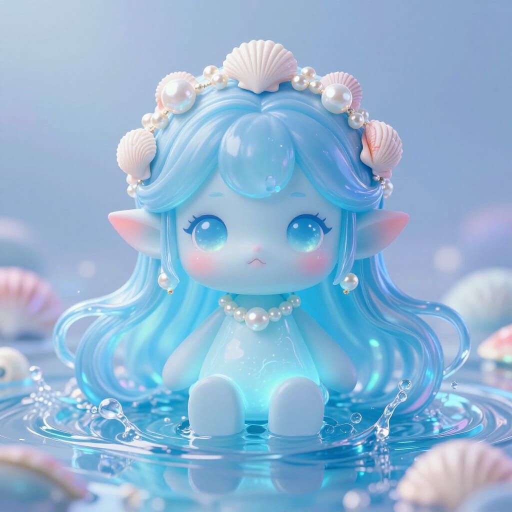 Kawaii Water Fae Creature with Pearls and Seashells