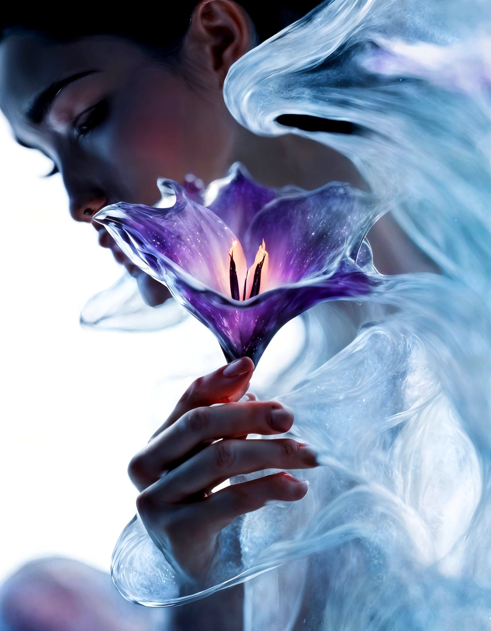 Goddess of Ice and Fire with Lily in Double Exposure