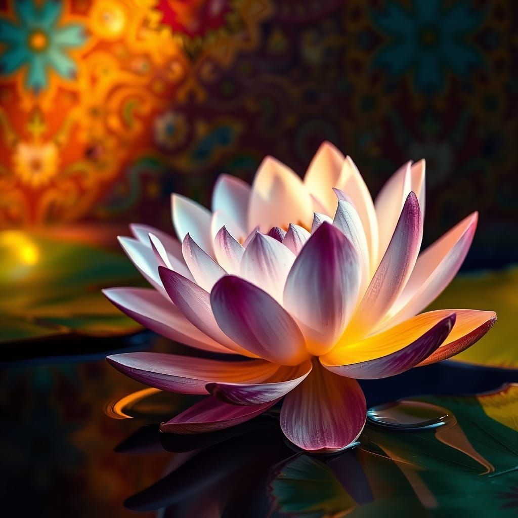 Vibrant Water Lily in a Rich, Colorful Still Life