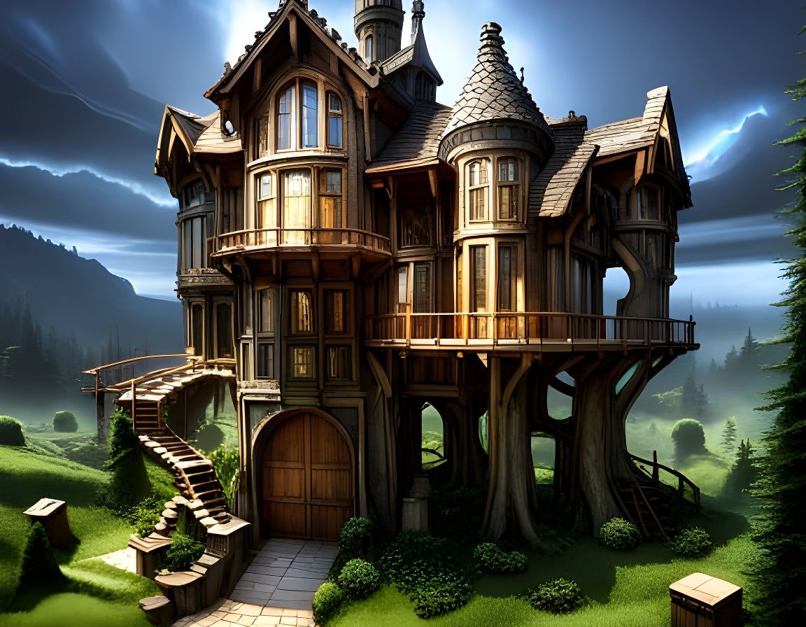 Detailed Blueprints of Futuristic Fantasy Treehouse Castle