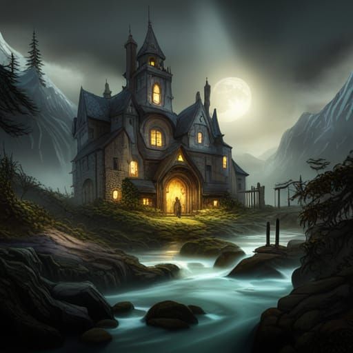 Creepy Wolfpack in a Dark Horror Scene