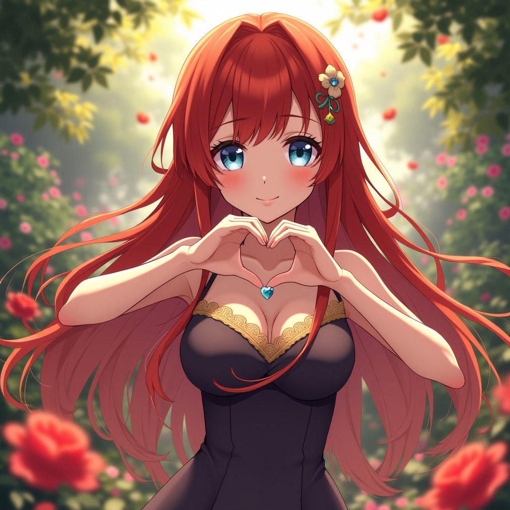 Anime Girl in Lush Garden, 3D Rendered