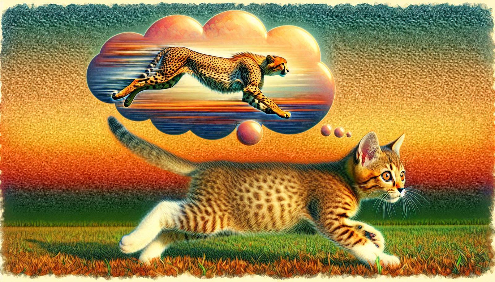 Whimsical Sunset Chase in Maximalist Style